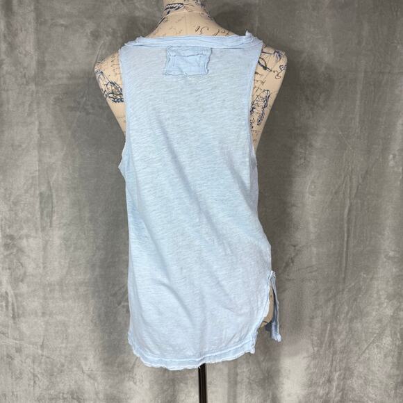 We the Free People Scoop Neck Tank Top Size Small Blue Relax Raw Edge Trim Snap - Picture 4 of 10